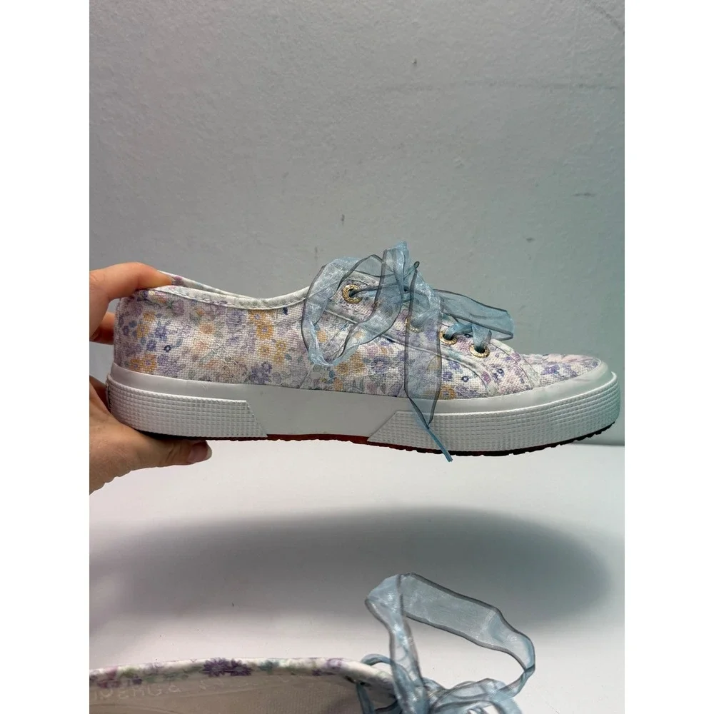 Superga x LoveShackFancy Floral 2750 Cotu Sneakers Blue Ribbon Laces Womens 7.5